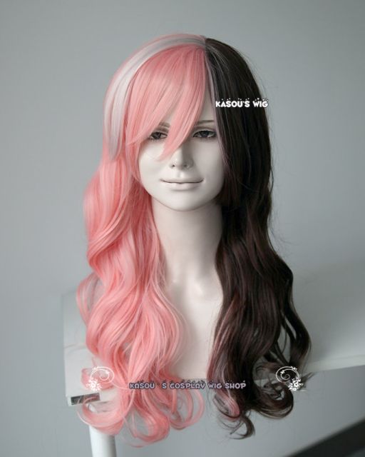 RWBY NEO pink brown split body wave cosplay wig .70cm long