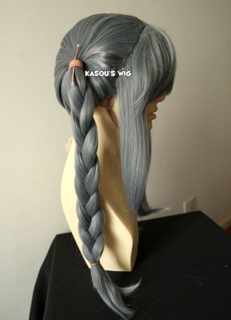 SALE! Dangan Ronpa Peko Pekoyama 60cm long dark gray pre-styled cosplay wig with twin braid tails . short bangs