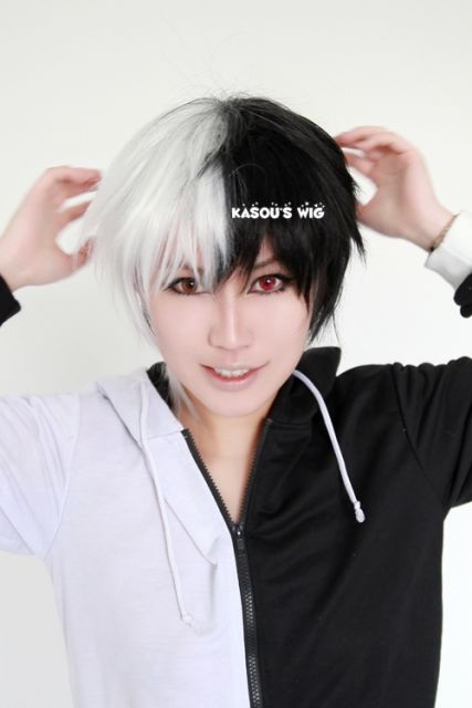 Danganronpa monokuma short layers black white ombre cosplay wig