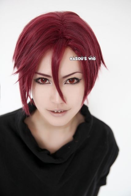 Free! Iwatobi Swim Club Rin Matsuoka wine red short layers middle-parted cosplay wig . SP18