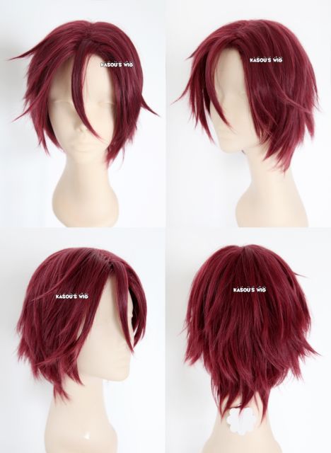 Free! Iwatobi Swim Club Rin Matsuoka wine red short layers middle-parted cosplay wig . SP18