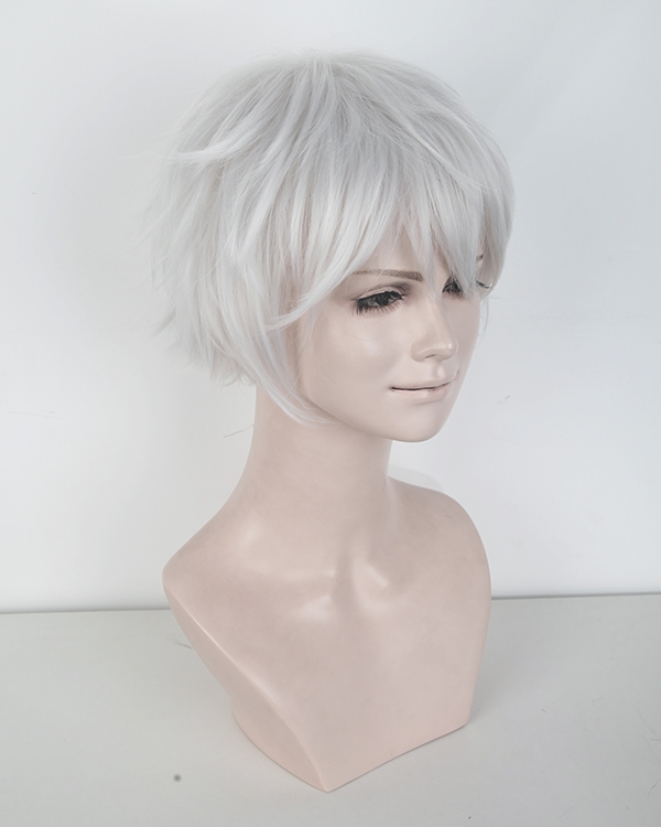 S-1 31cm short silver white layered wig, easy to style,Hiperlon fiber