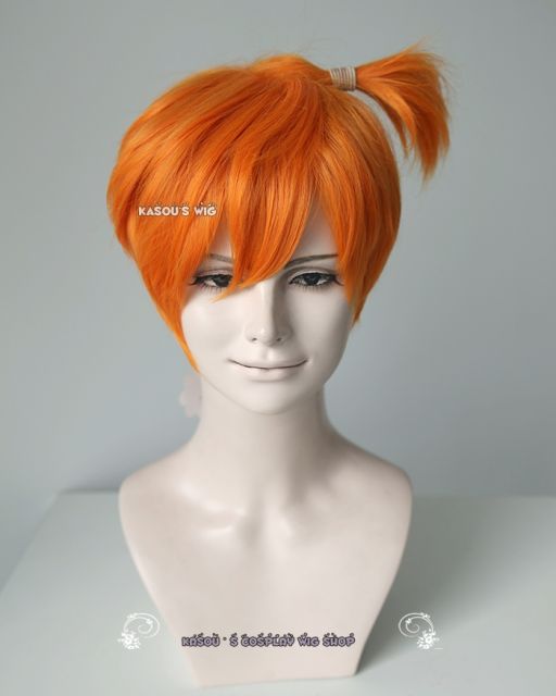 Pokemon Misty short orange wig with pre-styled ponytail.