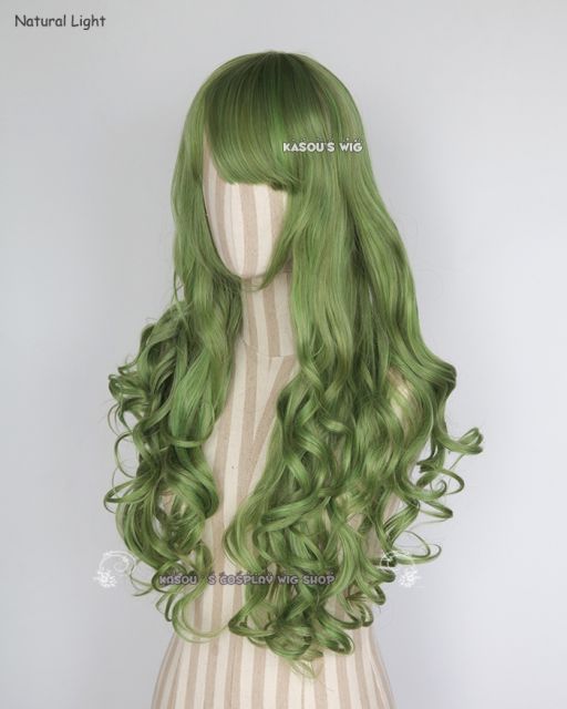 L-1 / KA061 moss green 75cm long curly wig . Hiperlon fiber