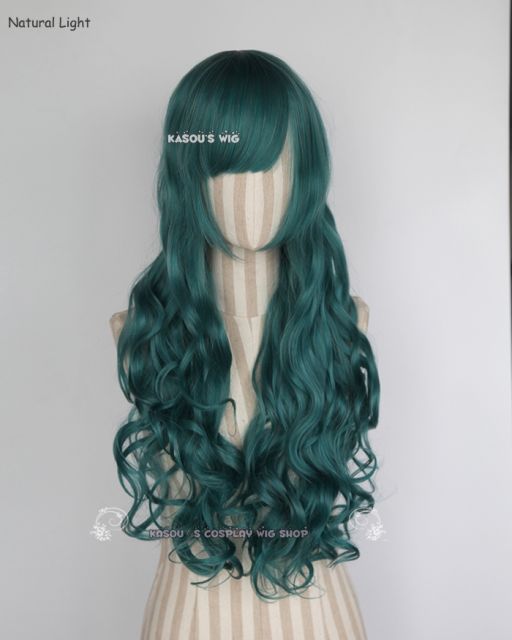 L-1 / KA064 dark green 75cm long curly wig . Hiperlon fiber .