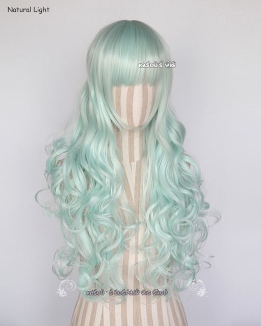 L-1 / SP16  mint green 75cm long curly wig . Tangle Resistant fiber .