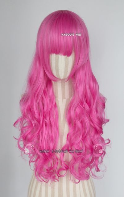 L-1 / KA035 deep pink 75cm long curly wig . Hiperlon fiber