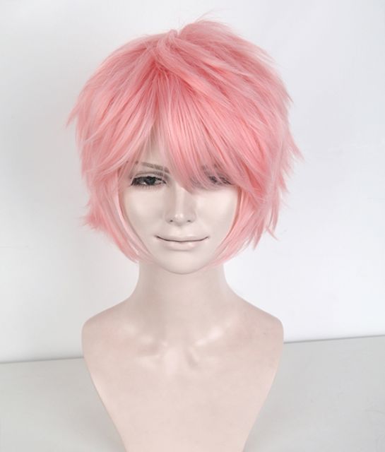 S-1 / KA033 >>31cm / 12.2" short light pink layered wig, easy to style,Hiperlon fiber