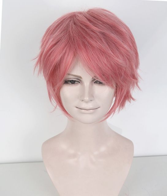 S-1 / KA036 >>31cm / 12.2" short rose pink layered wig, easy to style,Hiperlon fiber