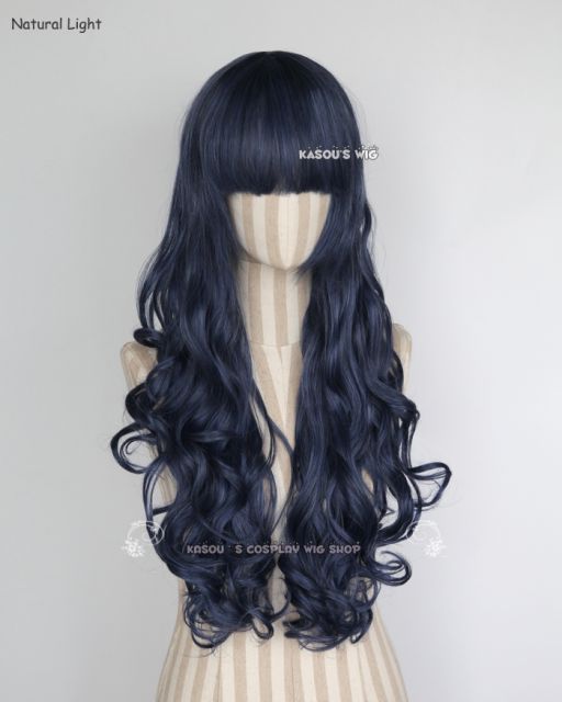 L-1 / KA051 navy blue 75cm long curly wig . Hiperlon fiber