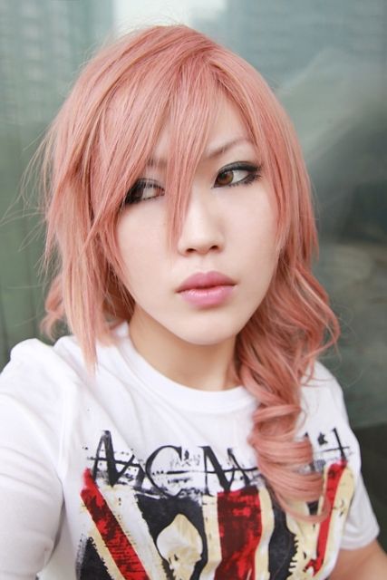 Final Fantasy XIII / FF13 Lightning 50cm long curly Pink Yellow mixed long cosplay Wig