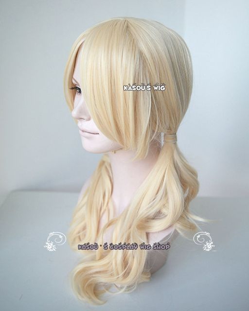 Sucker Punch Babydoll curly twin tails cream blonde cosplay wig with long bangs . Lolita hair sp08