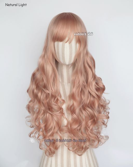 L-1 / SP20 peach pink 75cm long curly wig . Hiperlon fiber