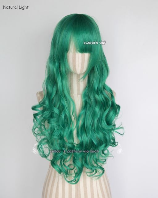 L-1 / KA062 emerald green 75cm long curly wig . Hiperlon fiber