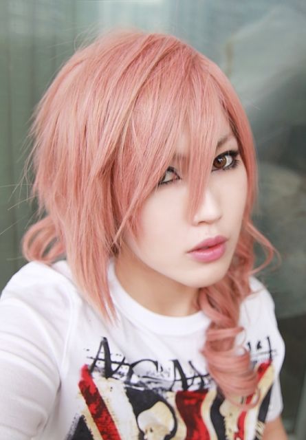 Final Fantasy XIII / FF13 Lightning 50cm long curly Pink Yellow mixed long cosplay Wig