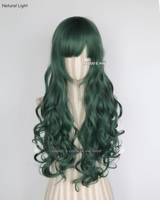 L-1 / KA065 dark olive green 75cm long curly wig . Hiperlon fiber .