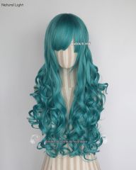 L-1 / KA059 teal blue green 75cm long curly wig . Hiperlon fiber .