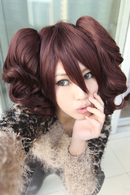 Persona 4 Rise Kujikawa milk chocolate brown cosplay wig with cute pigtails . lolita wig. KA029