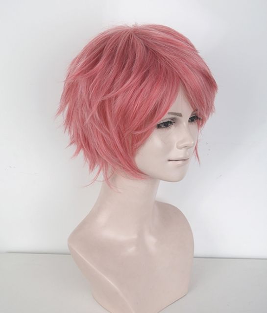 S-1 / KA036 >>31cm / 12.2" short rose pink layered wig, easy to style,Hiperlon fiber