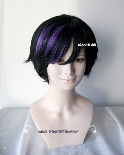 Big Hero 6 Gogo Tomago black purple cosplay wig . side parted