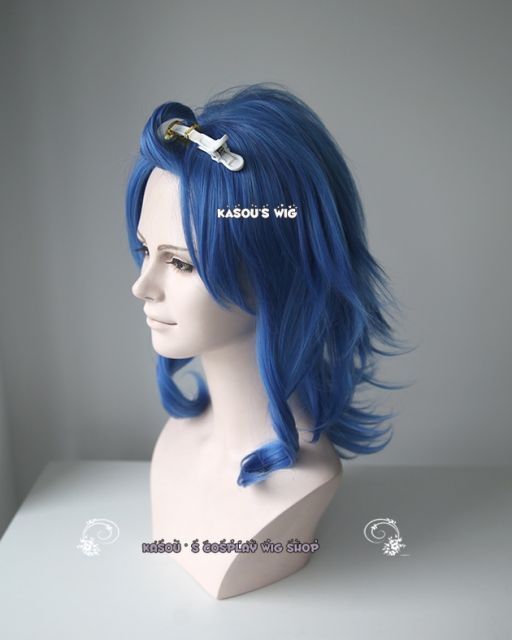 Fairy Tail Levy McGarden blue layers cosplay wig with curly shoulder-length sides hair .lolita