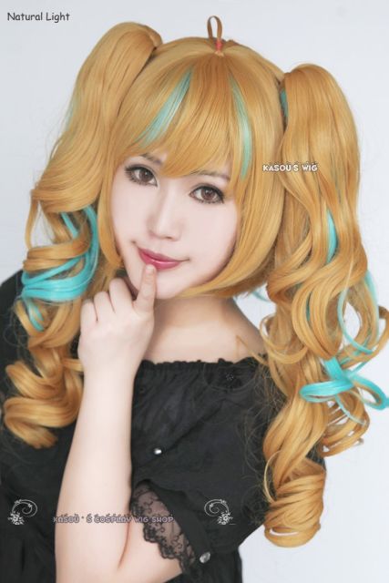 Kiznaiver Niiyama Niko yellow orange light teal cosplay wig. two curly clips