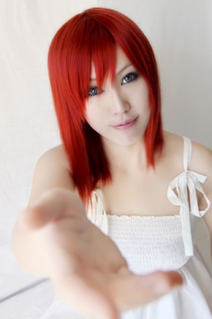 42cm / 16.5" Kingdom Hearts Kairi Dark Red shouder-length straight smooth cosplay wig / lady wig women wig / lolita wig with bangs . KA042