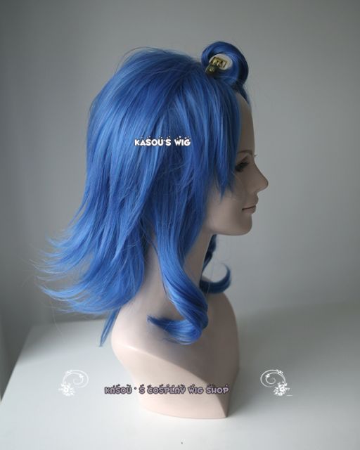 Fairy Tail Levy McGarden blue layers cosplay wig with curly shoulder-length sides hair .lolita