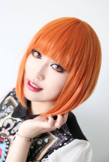 Uta No Prince Sama Nanami Haruka short smooth straight orange bob cosplay wig with neat bangs . lolita wig