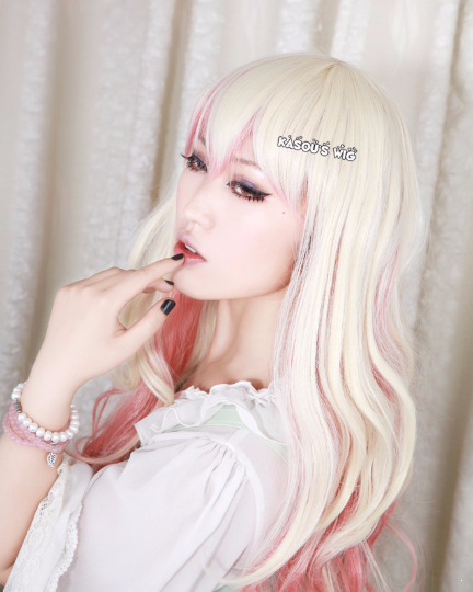 Nitro+ Super Sonico.Macross Frontier  Sheryl Nome body wave cosplay wig blonde pink ombre .  multi colors cosplay wig .  lolita