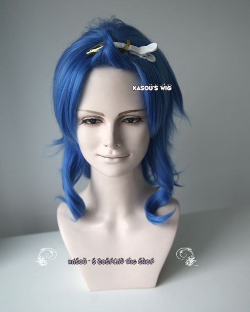 Fairy Tail Levy McGarden blue layers cosplay wig with curly shoulder-length sides hair .lolita