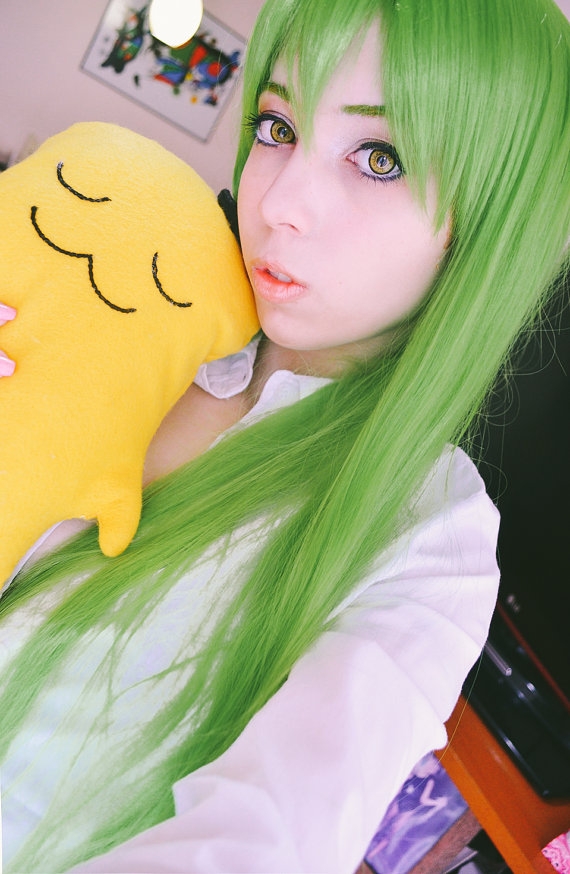 CODE GEASS C C 100cm long straight grass green cosplay wig