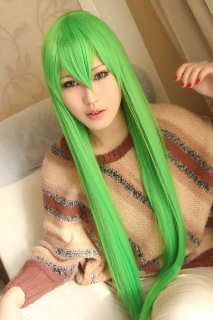 L-4 Fate GO Enkidu / Code Geass CC long straight grass green cosplay wig 100cm / 39.5"