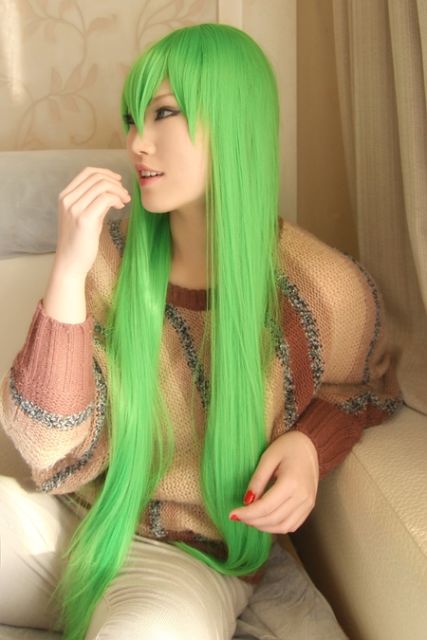 L-4 Fate GO Enkidu / Code Geass CC long straight grass green cosplay wig 100cm / 39.5"