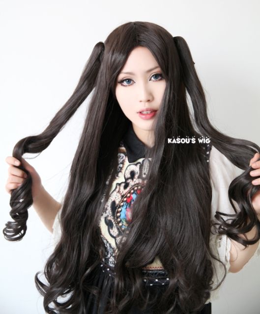90cm / 35.5" Fate stay night Rin Tohsaka long body wave cosplay wig with 2 curly ponytail clips . women hair . lolita wig