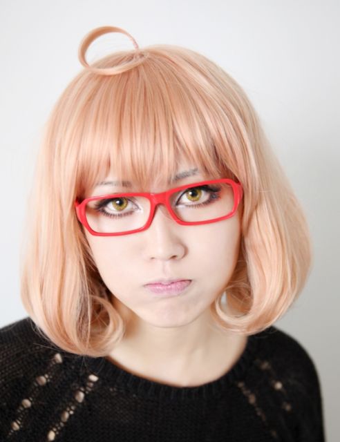 Kyoukai no kanata Kuriyama Mirai short bob peach pink cosplay wig with ahoge . cute wig for lolita . ( SP20 )