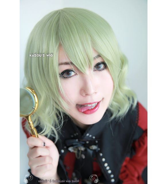 S-4 / SP36 Chartreuse . Pastel green loose loose beach waves lolita . harajuku wig with bangs .35cm