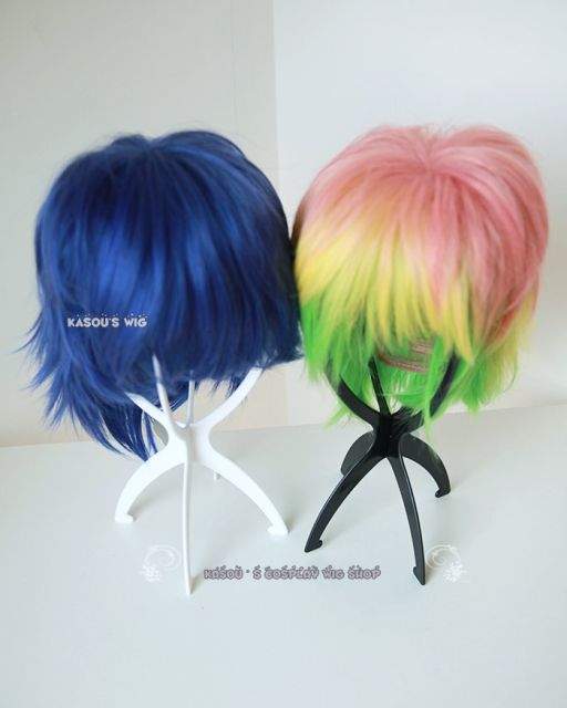 plastic collapsible wig stand . black  white pink blue