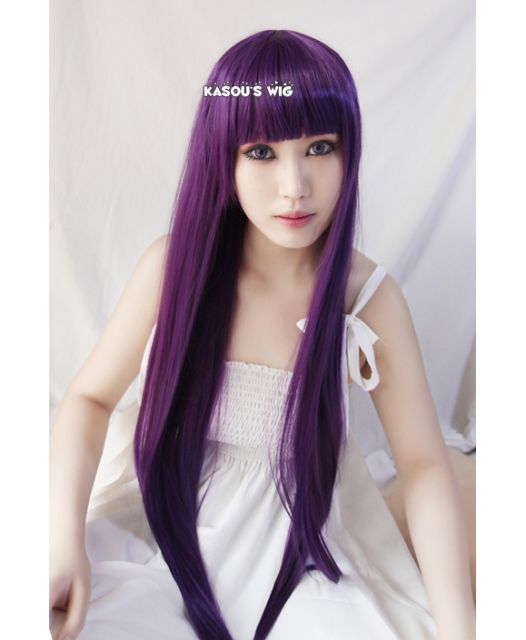 100cm / 39.5" Inu x Boku SS Shirakiin Ririchiyo long grape purple straight cosplay wig with neat bangs . women hair