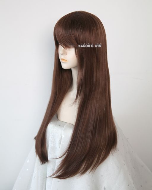 L-2 / KA027 Coffee Brown 75cm long straight wig . Hiperlon fiber