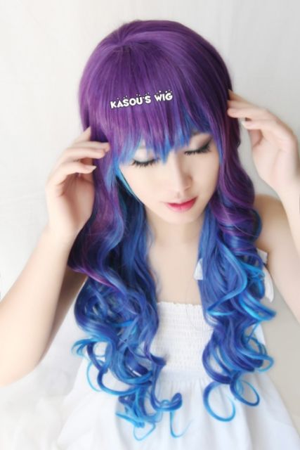 Vocaloid anti the holic Luka  80cm long curly, wavy cosplay wig blue purple ombre , lolita wig