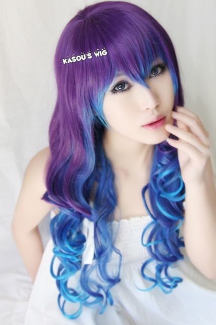 Vocaloid anti the holic Luka  80cm long curly, wavy cosplay wig blue purple ombre , lolita wig