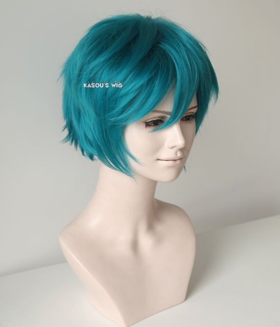 S-1 / KA063>>31cm / 12.2" short pine green layered wig, easy to style,Hiperlon fiber