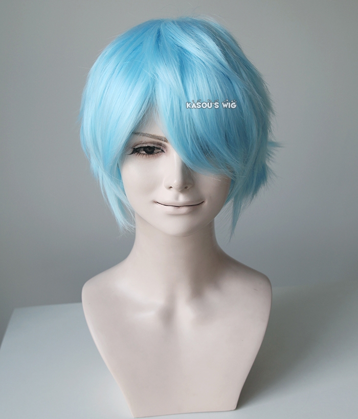 S-1 31cm short light blue layered wig, easy to style,Hiperlon fiber