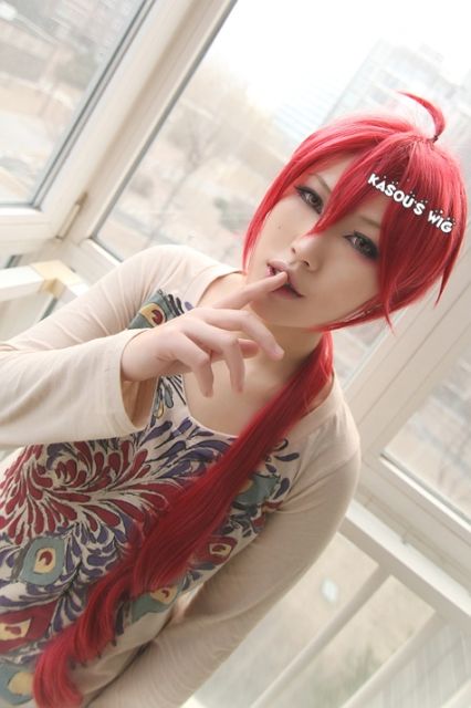 Vocaloid Teto  male version 95cm long apple red  cosplay wig with long curly tail . (KA042)