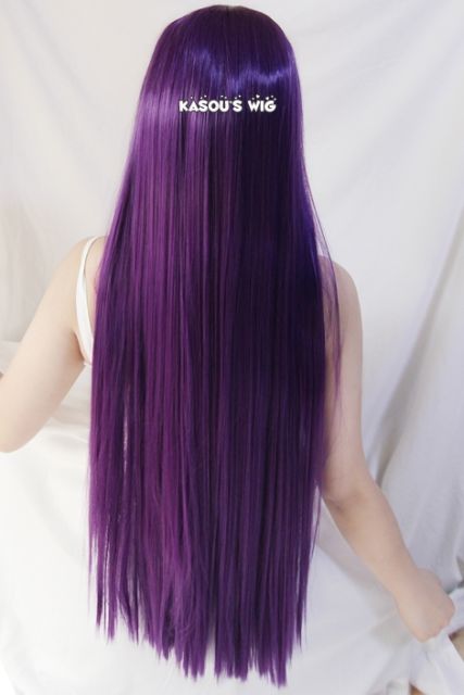 100cm / 39.5" Inu x Boku SS Shirakiin Ririchiyo long grape purple straight cosplay wig with neat bangs . women hair