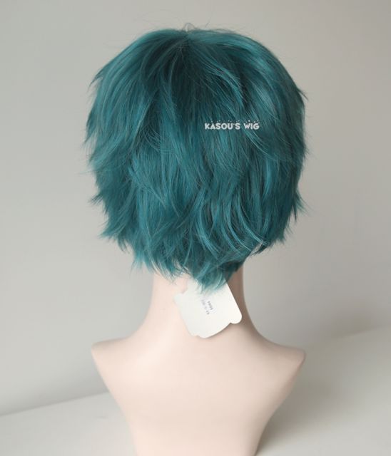 S-1 / KA064>>31cm / 12.2" short dark green layered wig, easy to style,Hiperlon fiber