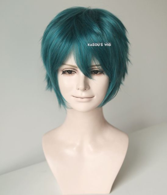 S-1 / KA064>>31cm / 12.2" short dark green layered wig, easy to style,Hiperlon fiber