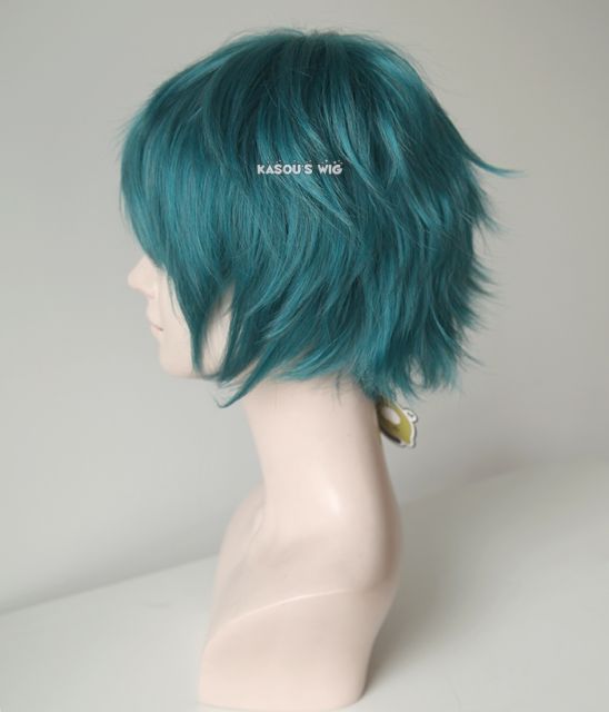 S-1 / KA064>>31cm / 12.2" short dark green layered wig, easy to style,Hiperlon fiber