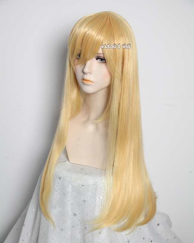 L 2 SP01 pastel yellow blonde 75cm long straight wig . Tangle